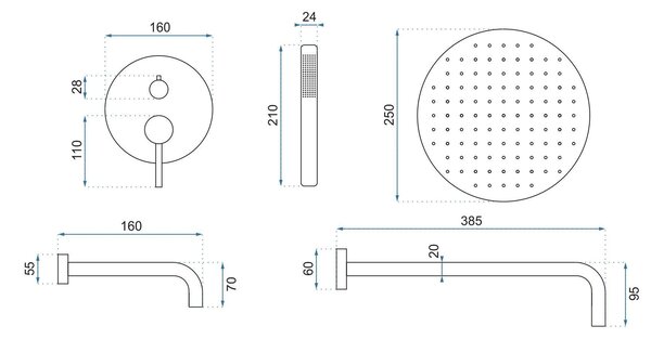 Ugradbeni set za kadu i tuš Rea Lungo Copper Brush + BOX