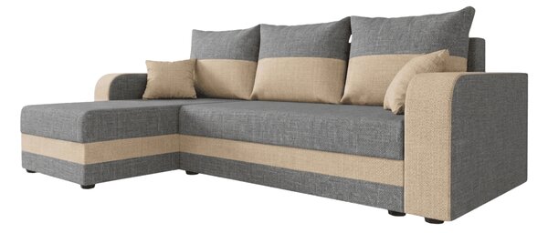 Razvlačna kutna garnitura L VALERIO 238x140 cm, svijetlo siva/bež + 2 jastuka GRATIS, univerzalna