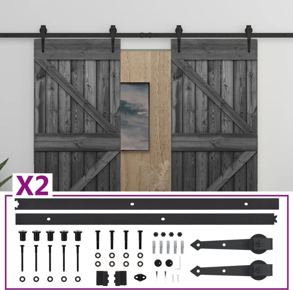 VidaXL Klizna vrata s priborom za montažu 80 x 210 cm od borovine crna