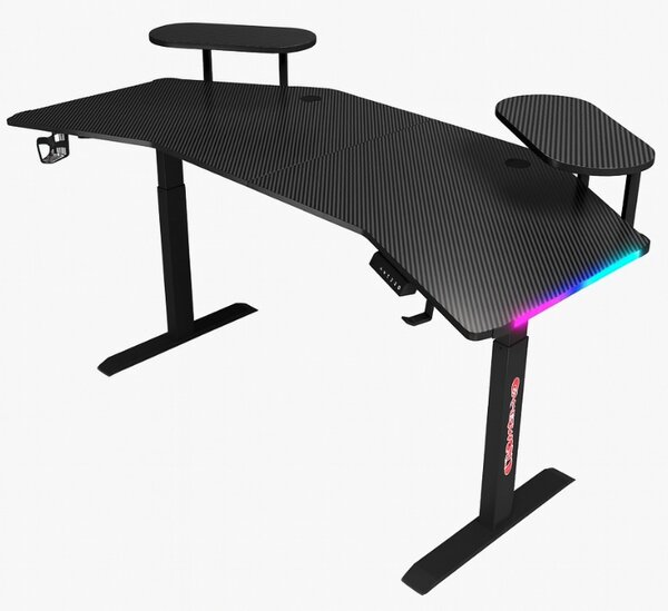 Električni kutni stol s podesivom visinom 160 cm - crni s LED pozadinskim osvjetljenjem