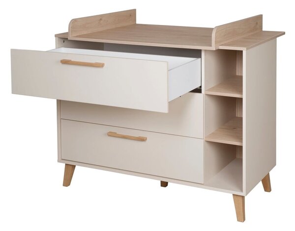 Krem/u prirodnoj boji dječja komoda u dekoru hrasta s promjenjivim stolom 117x103x78 cm Jil – Roba