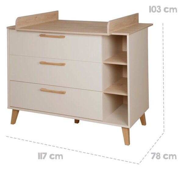 Krem/u prirodnoj boji dječja komoda u dekoru hrasta s promjenjivim stolom 117x103x78 cm Jil – Roba
