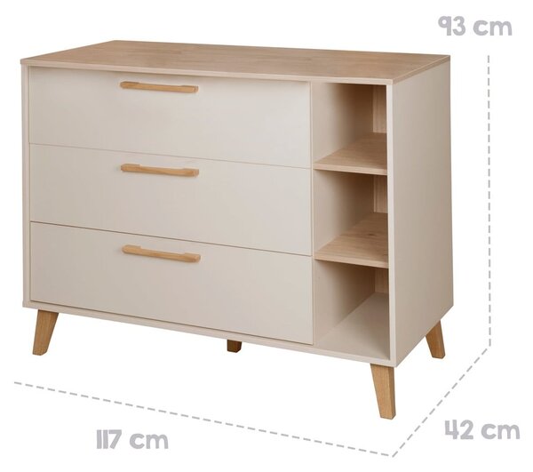 Krem/u prirodnoj boji dječja komoda u dekoru hrasta s promjenjivim stolom 117x103x78 cm Jil – Roba