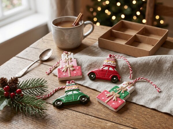 Set 4 kom božićnih ukrasa CHRISTMAS CAR 6 cm