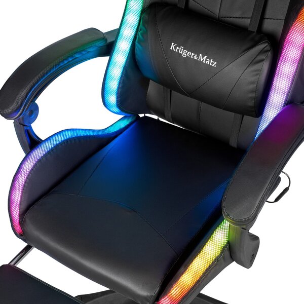 Podesiva podstavljena led rgb gaming računalna stolica s osloncem za noge + daljinsko upravljanje