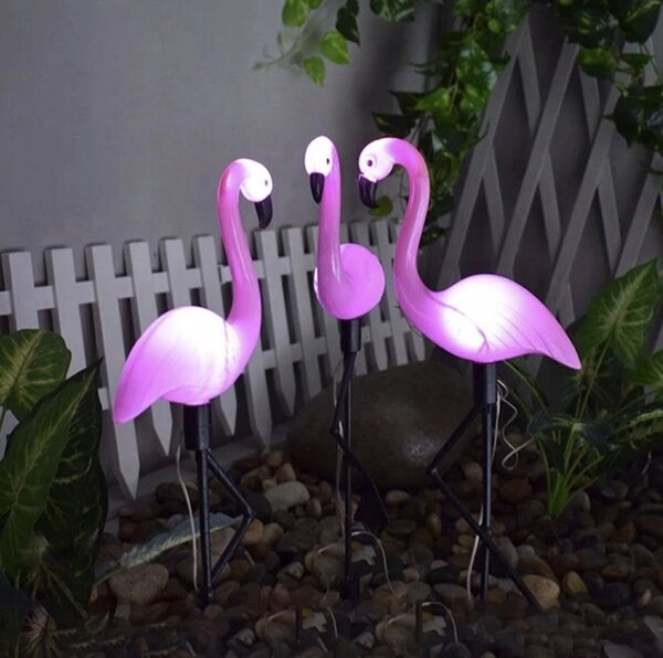 3 djelomični solarni set LED ukrasnog vrta Flamingos