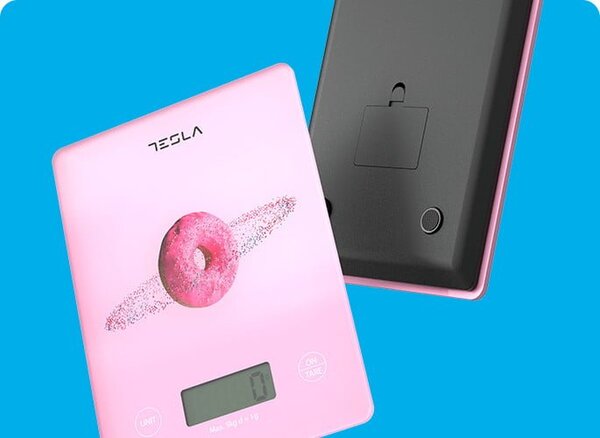 Staklena LCD kuhinja skala do 5 kg ružičaste