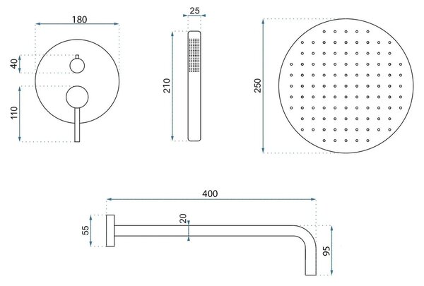 Komplet tuša u ravnini Rea Foss Clif Nickel Brush + BOX