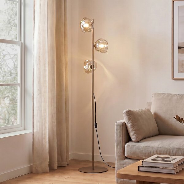 TK Lighting Podna lampa Lava, boja pijeska/kognac, staklo, 151 cm, 3 svjetla, G9, Bež, Dnevni boravak/blagovaonica, Staklo