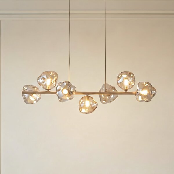 TK Lighting Lava viseća lampa, 7 žarulja, 90 cm duga, pijesak/kognac, G9, prigušiva, Bež, Dnevni boravak/blagovaonica, Staklo