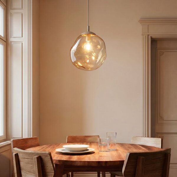 TK Lighting Lava viseća svjetiljka, Ø 35 cm, E27, pijesak/kognac, staklo, prigušiva, Bež, Dnevni boravak/blagovaonica, Staklo