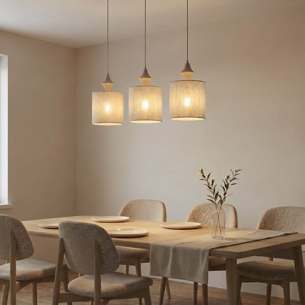 TK Lighting Luster-lampa Amura, 3 žarulje, 105 cm duga, bež/pješčana, E27, prigušiva, Bež, Dnevni boravak/blagovaonica, Tkanina / tekstil