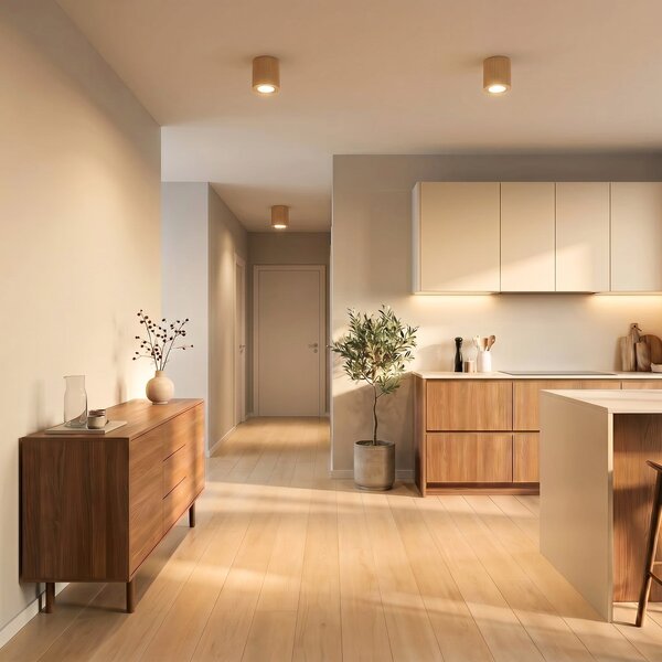 TK Lighting Stropna svjetiljka Eve, visina 8,5 cm, GU10, drvo, prigušiva, Drvo, Dnevni boravak/blagovaonica, Drvo