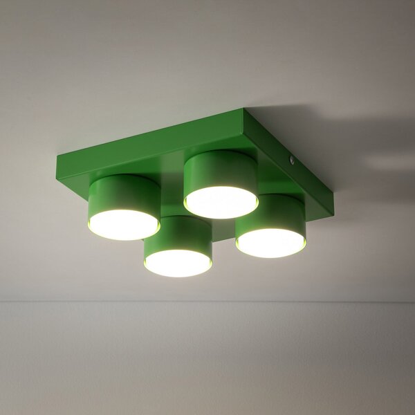 TK Lighting Stropna svjetiljka Brix, zelena, dugačka 23 cm, s 4 žarulje, GX53, prigušiva, Zelena, Dnevni boravak/blagovaonica, Metal