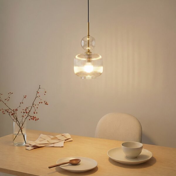 TK Lighting Sophia viseća lampa, kognac/crna, staklo, Ø 15 cm, E14, prigušiva, Sivo, Dnevni boravak/blagovaonica, Staklo