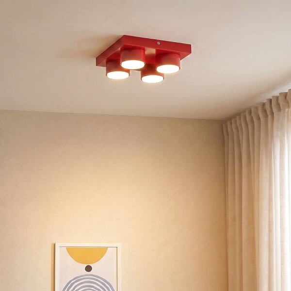 TK Lighting Stropna svjetiljka Brix, crvena, dugačka 23 cm, s 4 žarulje, GX53, prigušiva, Crvena, Dnevni boravak/blagovaonica, Metal