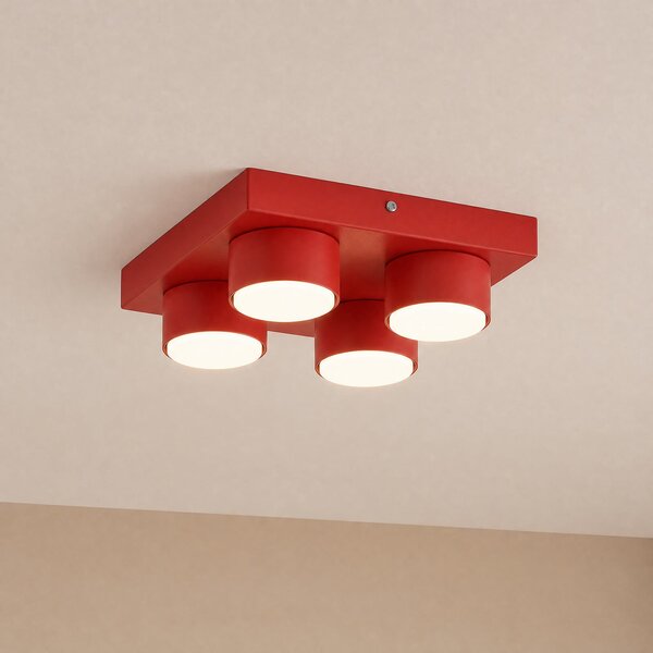 TK Lighting Stropna svjetiljka Brix, crvena, dugačka 23 cm, s 4 žarulje, GX53, prigušiva, Crvena, Dnevni boravak/blagovaonica, Metal