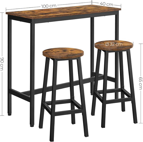 Set blagovaonskog namještaja, barski stol i stolice, 100x40cm, rustikalno smeđa i crna