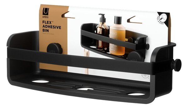 Crna plastična kupaonska polica s postavljanjem bez bušenja Flex Adhesive – Umbra
