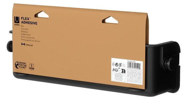 Crna plastična kupaonska polica s postavljanjem bez bušenja Flex Adhesive – Umbra