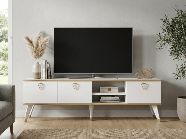 TV ormarić CAROL 160 cm, bijela/zlatna