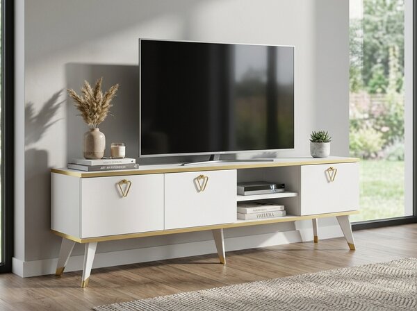 TV ormarić CAROL 160 cm, bijela/zlatna