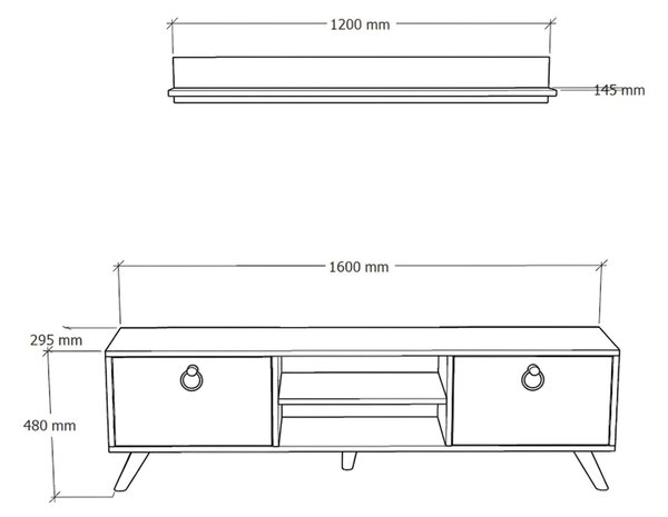 TV stalak ZEN 160 cm s zidnom policom, dekor orah/crni mramor