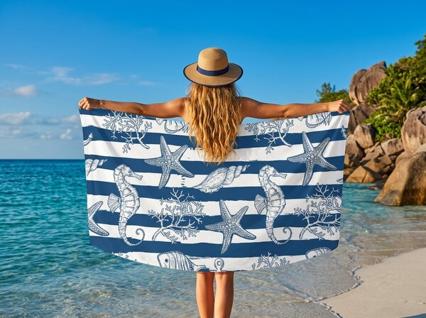 Brzhosušeći plažni ručnik NAUVIA plavo-bijela 70 x 140 cm, 100% mikrovlakana