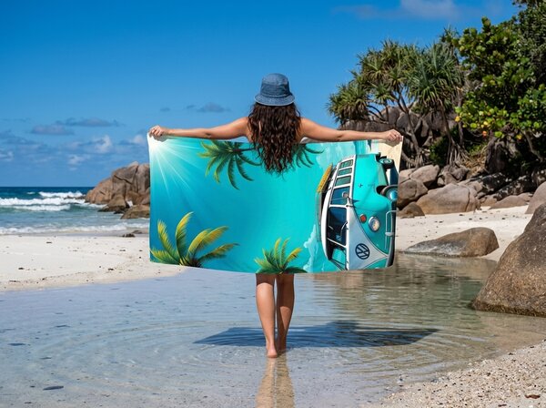 Brzosušeći plažni ručnik BREEZIO tirkizni 70 x 140 cm, 100% mikrovlakana