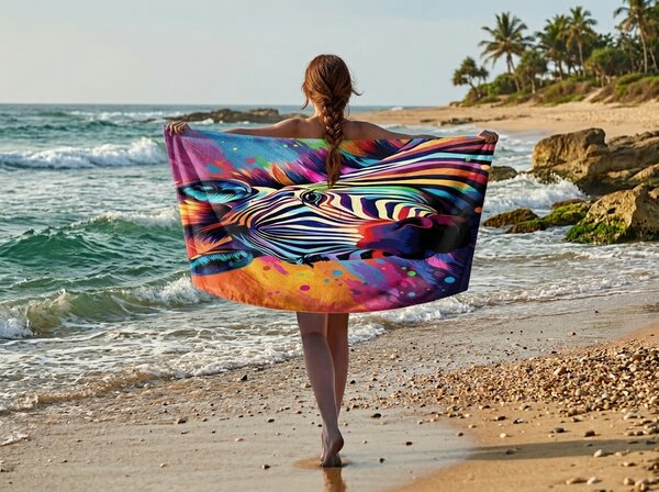Brzo sušeći XL plažni ručnik ZEBRINA šareni 100 x 180 cm, 100% mikrovlakana