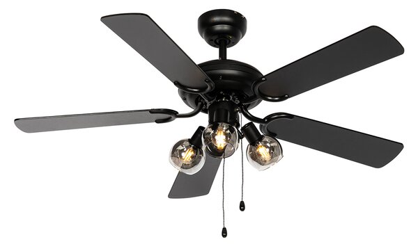 Stropni ventilator crni s drvenim uzorkom 107,5 cm 3-svjetla s poteznim prekidačem - Mistral Vidro