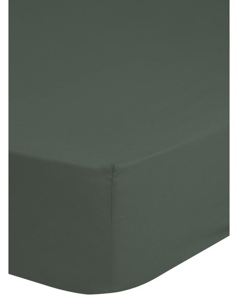 Maslinasto zelena pamučna satenska elastična posteljina HIP, 160x200 cm