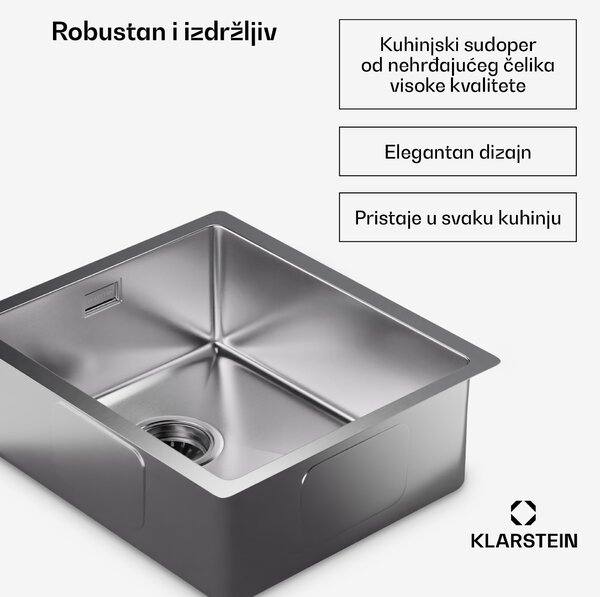 Klarstein TitanSteel kuhinjski sudoper 45 x 39 cm (DxŠ) s površinom otpornom na hrđu, ogrebotine i toplinu