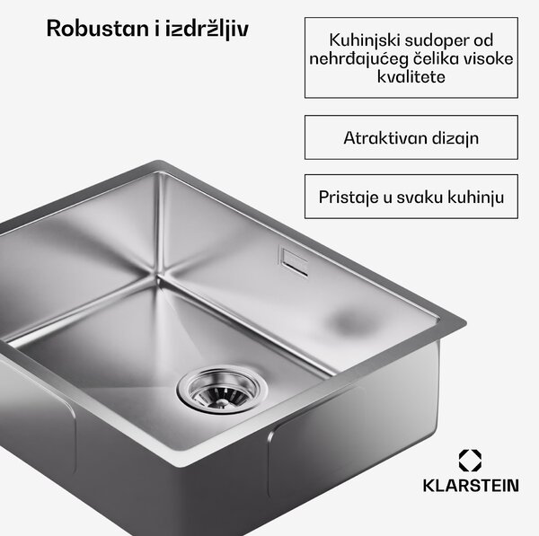 Klarstein TitanSteel kuhinjski sudoper 45 x 55 cm (DxŠ) s površinom otpornom na hrđu, ogrebotine i toplinu