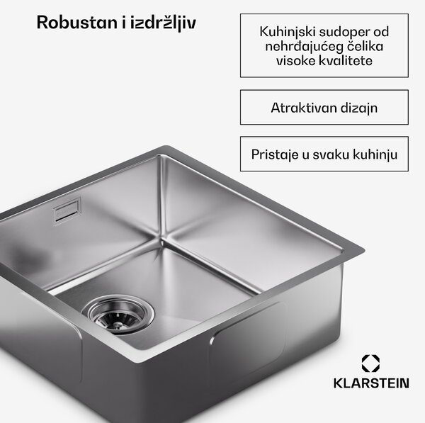 Klarstein TitanSteel kuhinjski sudoper 45 x 45 cm (DxŠ) s površinom otpornom na hrđu, ogrebotine i toplinu