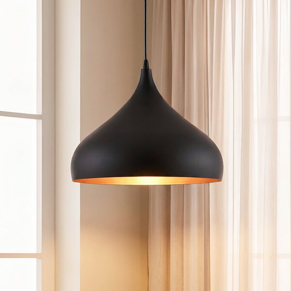 Lindby viseća lampa Ritana, crno-zlatna, metal, Ø 31cm, E27, prigušiva, Crno, Dnevni boravak/blagovaonica, Aluminij