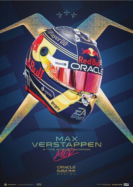 Umjetnički tisak Oracle Red Bull Racing - Max Verstappen - Helmet - Champion - 2023, Automobilist