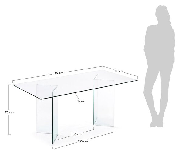 Stakleni blagovaonski stol 90x180 cm Burano – Kave Home