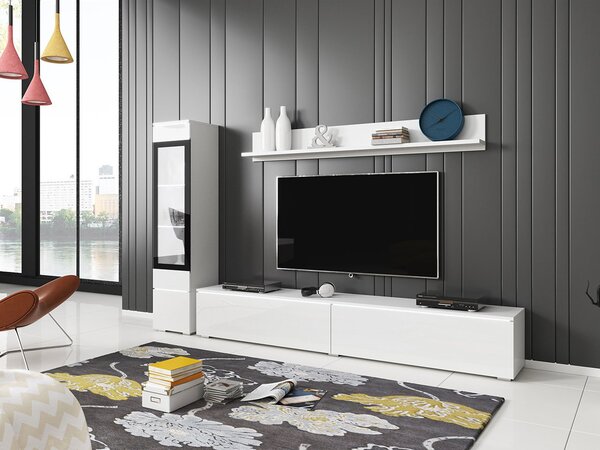 Set za dnevni boravak Selwyn I (bijela + bijeli sjaj) (bijela led rasvjeta)