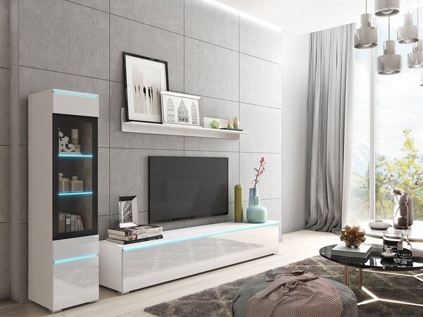 Set za dnevni boravak Selwyn I (bijela + bijeli sjaj) (bijela led rasvjeta)