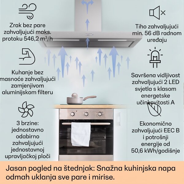 Klarstein Limelight, napa, 120 cm, zidna napa, 546,2 m³/h, dodirna površina