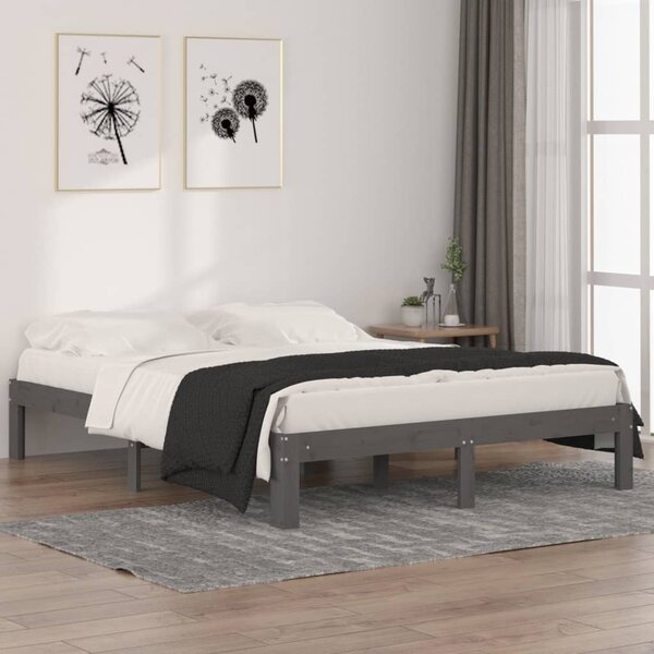 VidaXL Okvir za krevet od masivnog drva sivi 150 x 200 cm 5FT King