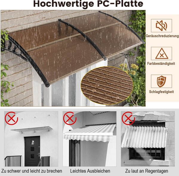 Nadstrešnica za ulazna vrata 199 x 99 cm, aluminijski krov, pentagonalni luk, nadstrešnica za ulazna vrata, boja kave