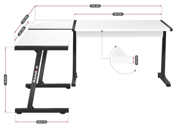 Kutni PC stolić Hyperion 6.0 (crna + bijela)