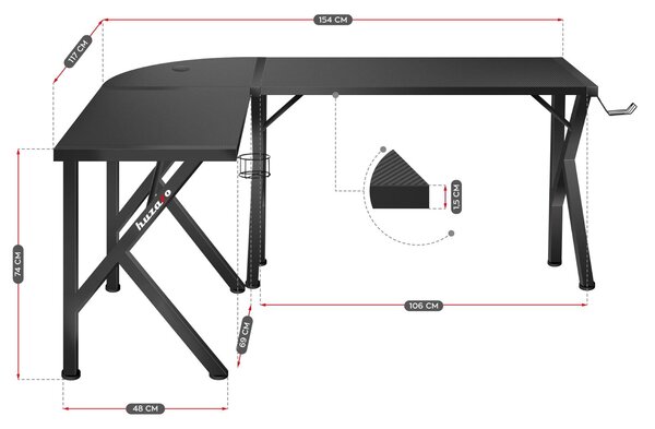 Kutni PC stolić Hyperion 6.3 (crna)