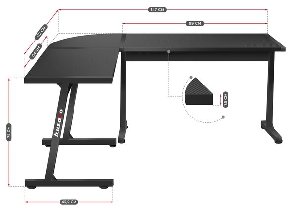 Kutni PC stolić Hyperion 6.0 (crna)