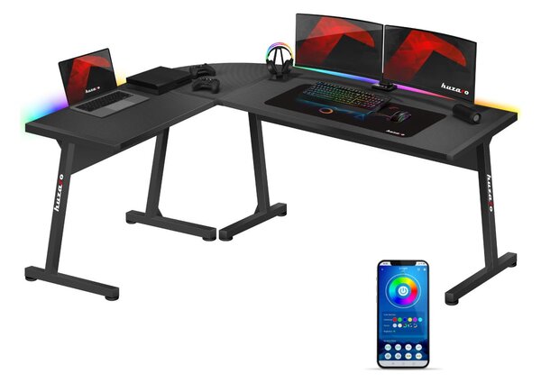 Kutni PC stolić Hyperion 6.0 (crna + šarena) (s LED rasvjetom)