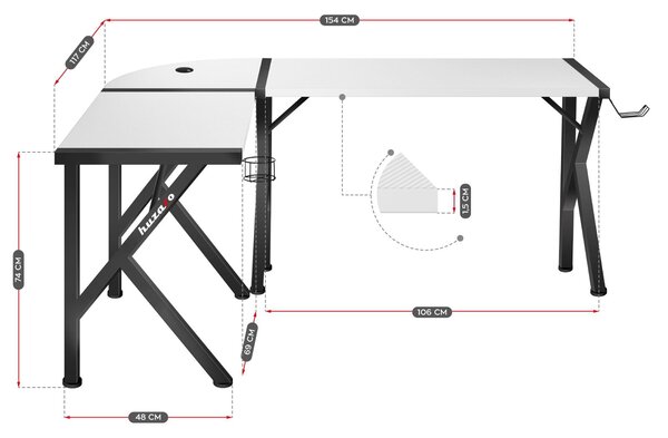 Kutni PC stolić Hyperion 6.3 (crna + bijela)
