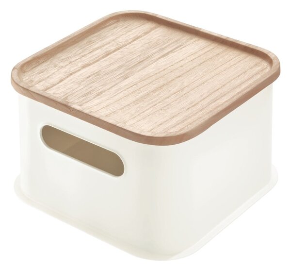 Bijela kutija za pohranu s poklopcem od drveta paulovnije iDesign Eco Handled, 21,3 x 21,3 cm