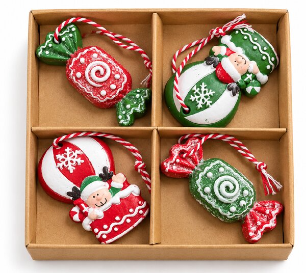 Set od 4 kom božićnih ukrasa CANDY ELF 6 cm